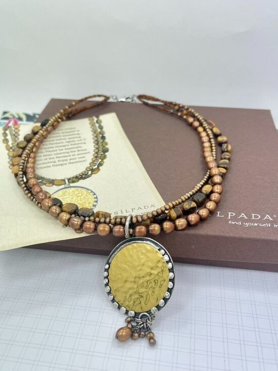 Silpada Jewelry - Retired Silpada N1838 Tiger Eye Pearl Sterling Silver Necklace 17-19"